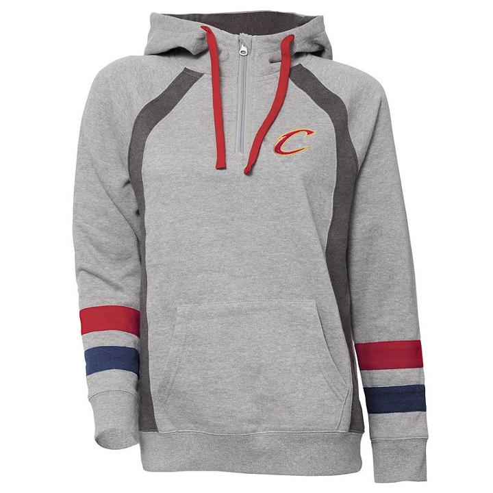 Women's Cleveland Cavaliers Triple Double Fleece Quarter-zip Hoodie, Size: Medium, Grey