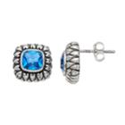 Adora Sterling Silver Simulated Blue Topaz Square Stud Earrings, Women's