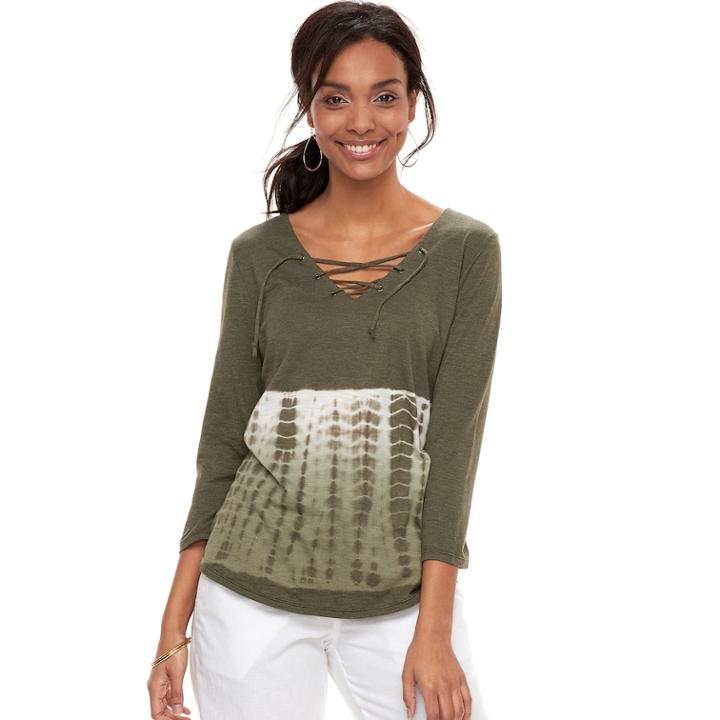 Women's Sonoma Goods For Life&trade; Lace-up Tee, Size: Xl, Green