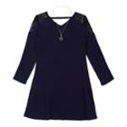 Girls 7-16 Iz Amy Byer Lace Shoulder Knit Swing Dress With Necklace, Size: Medium, Blue (navy)