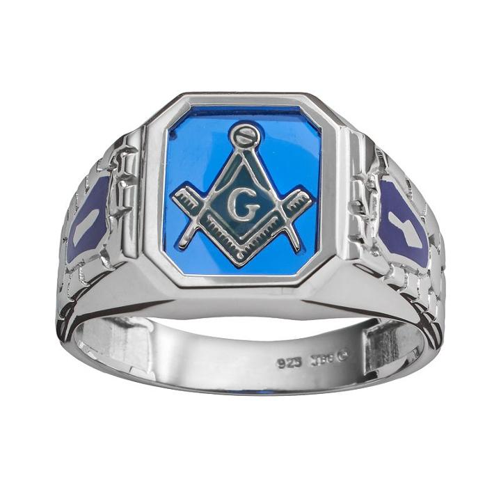 Sterling Silver Lab-created Sapphire Masonic Ring - Men, Size: 12, Blue
