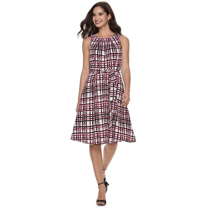 Women's Elle&trade; Print Fit & Flare Midi Dress, Size: Small, Med Purple