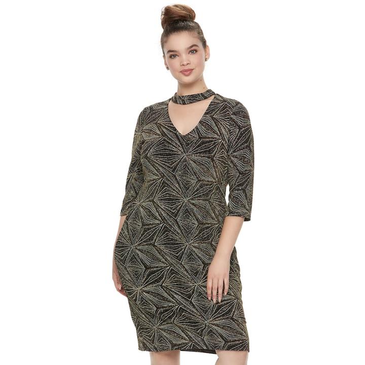 Juniors' Plus Size Wrapper Metallic Choker Dress, Teens, Size: 1xl, Black Gold