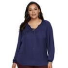 Plus Size Jennifer Lopez Lace-up Blouse, Women's, Size: 1xl, Purple