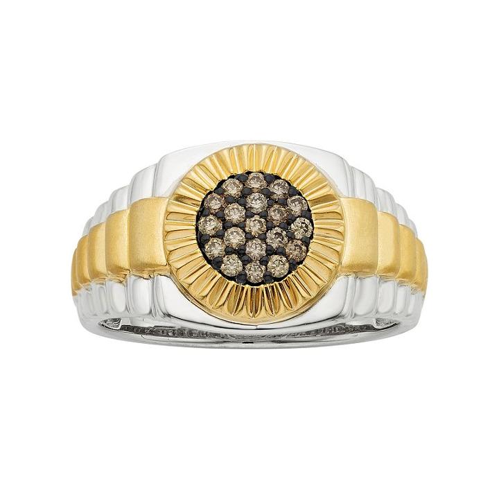 Men's Two Tone 10k Gold 1/4 Carat T.w. Diamond Cluster Band, Size: 8, Brown