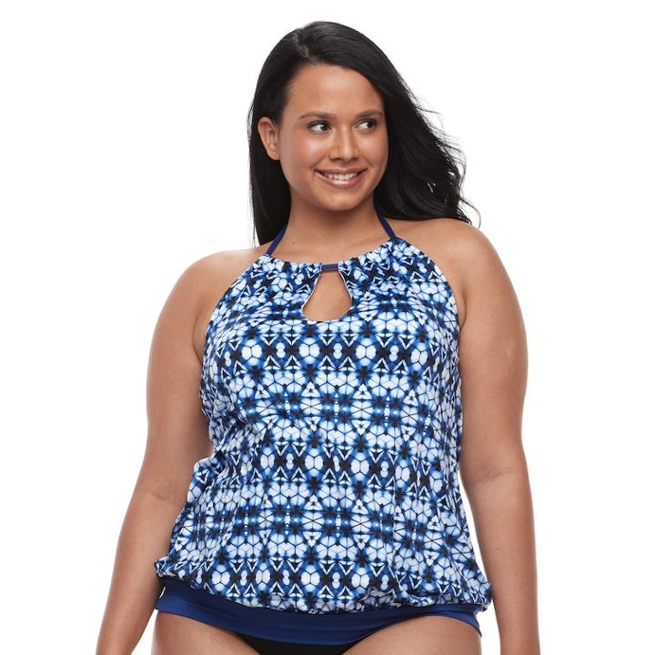 Plus Size Apt. 9&reg; Bust Enhancer High-neck Blouson Halterkini Top, Women's, Size: 2xl, Dark Blue