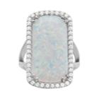 Sterling Silver Lab-created Opal Rectangle Halo Ring, Women's, Size: 5, White