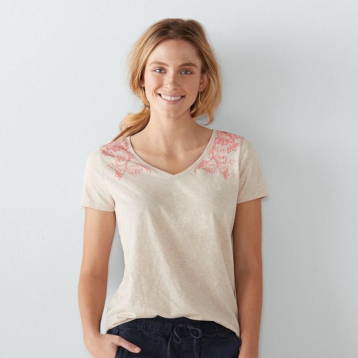 Women's Sonoma Goods For Life&trade; Slubbed V-neck Tee, Size: Large, Lt Beige