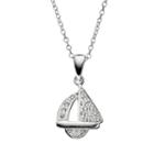 Cubic Zirconia Sterling Silver Sailboat Pendant Necklace, Women's, Grey