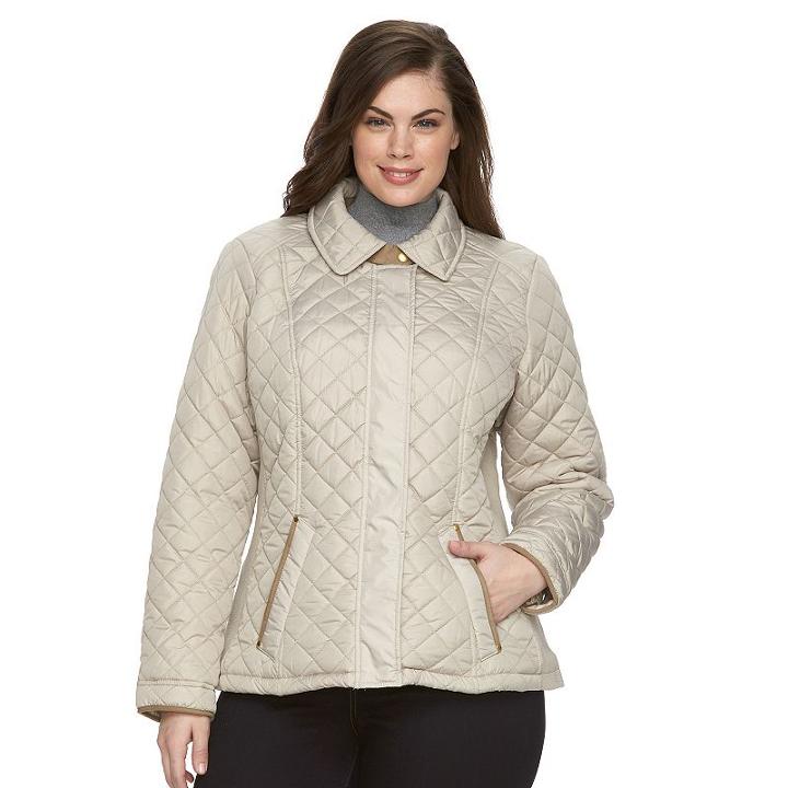 Plus Size Weathercast Side Stretch Quilted Jacket, Women's, Size: 2xl, Beig/green (beig/khaki)