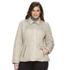 Plus Size Weathercast Side Stretch Quilted Jacket, Women's, Size: 2xl, Beig/green (beig/khaki)