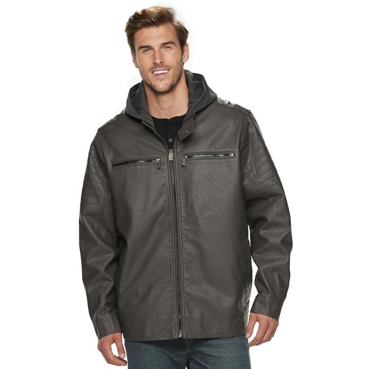 Big & Tall Urban Republic Hooded Faux-leather Jacket, Men's, Size: 2xb, Dark Grey