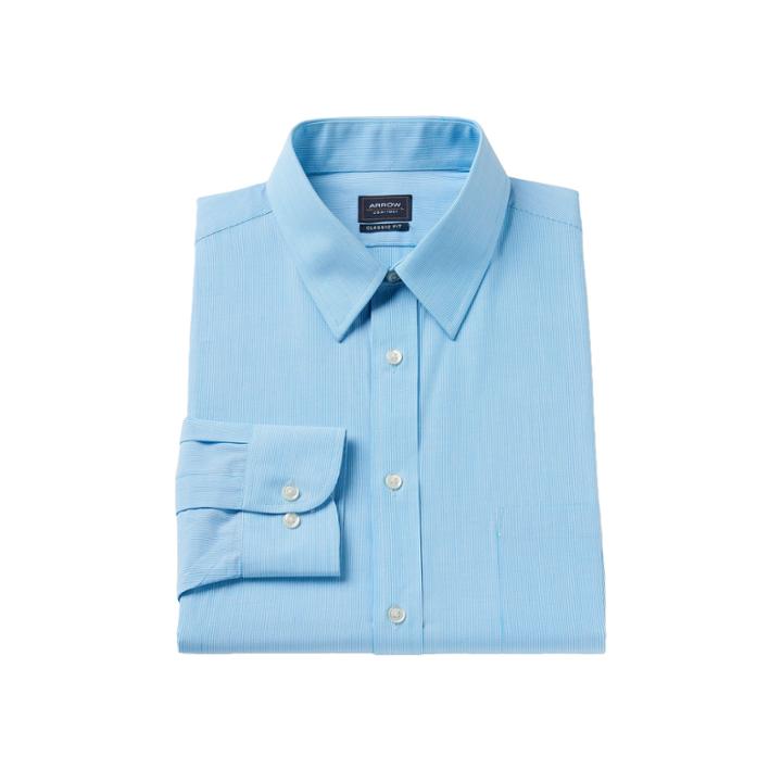 Men's Arrow Classic-fit Fineline-striped Wrinkle-free Dress Shirt, Size: 2x-36/37, Blue Other
