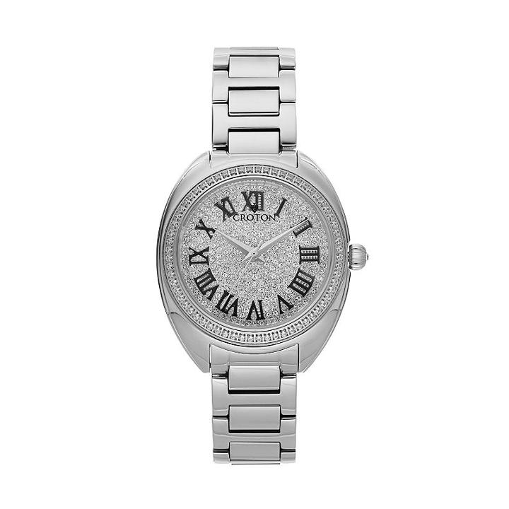 Croton Women's Austrian Crystal & Cubic Zirconia Stainless Steel Swiss Watch, Grey