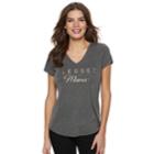 Women's Apt. 9&reg; Graphic V-neck Tee, Size: Large, Grey (charcoal)
