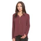 Women's E By Elan Zipper-neck Top, Size: Large, Dark Red