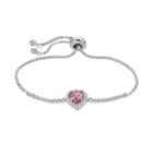 Brilliance Cubic Zirconia Heart Bolo Bracelet With Swarovski Crystals, Women's, Pink