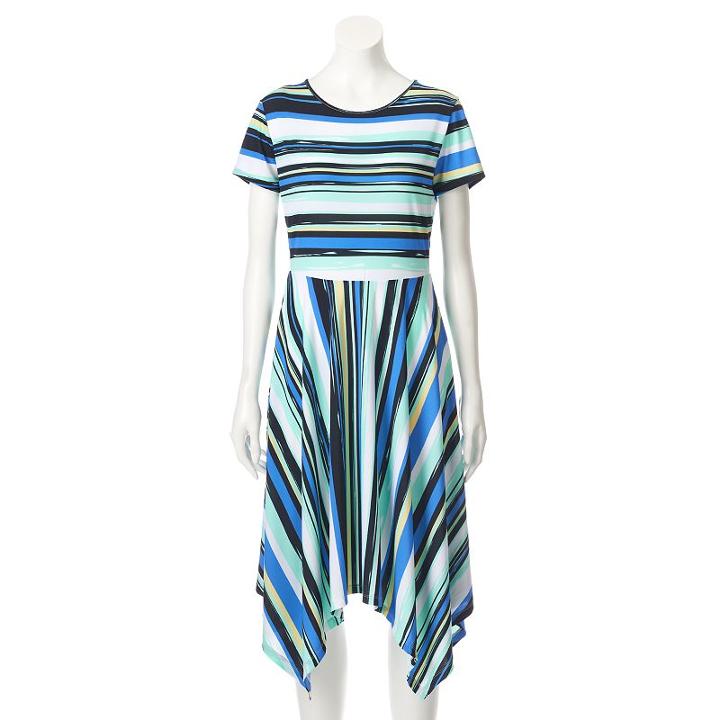 Women's Elle™ Mixed Stripe Fit & Flare Dress, Size: Xxl, Blue