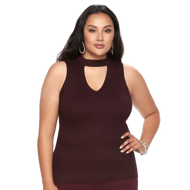 Plus Size Jennifer Lopez Choker Neck Ribbed Tank, Women's, Size: 2xl, Royal Marl