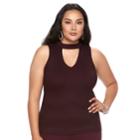 Plus Size Jennifer Lopez Choker Neck Ribbed Tank, Women's, Size: 2xl, Royal Marl