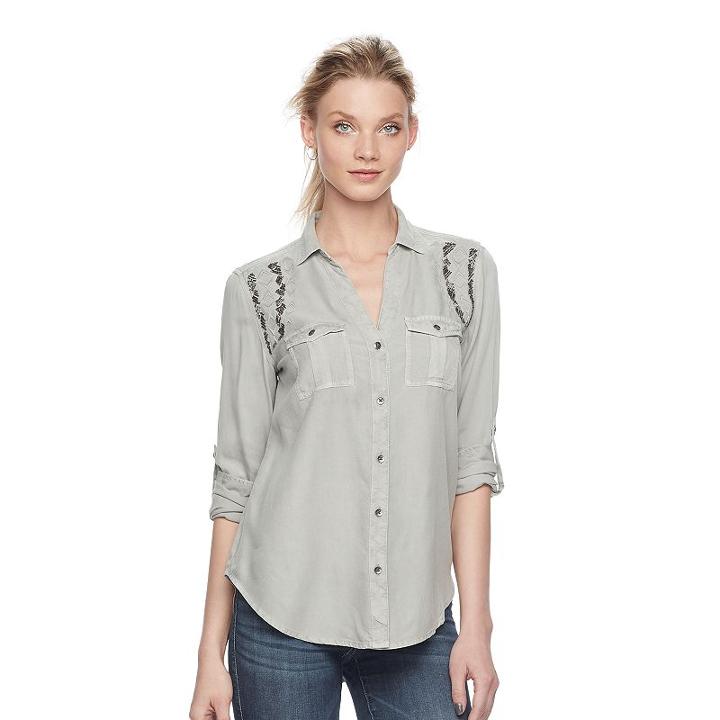 Women's Rock & Republic&reg; Embellished Shirt, Size: Large, Silver