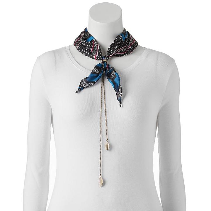 Mudd&reg; Geometric Polka-dot Bandana Necklace Scarf, Women's, Black