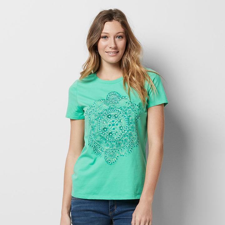 Women's Graphic Crewneck Tee, Size: Large, Med Green
