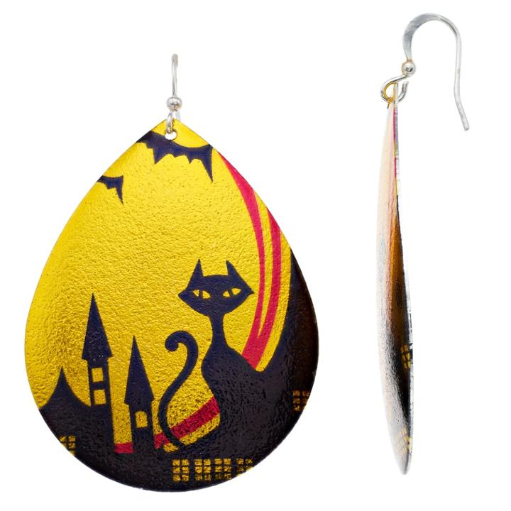 Halloween Cat Nickel Free Teardrop Earrings, Women's, Multicolor