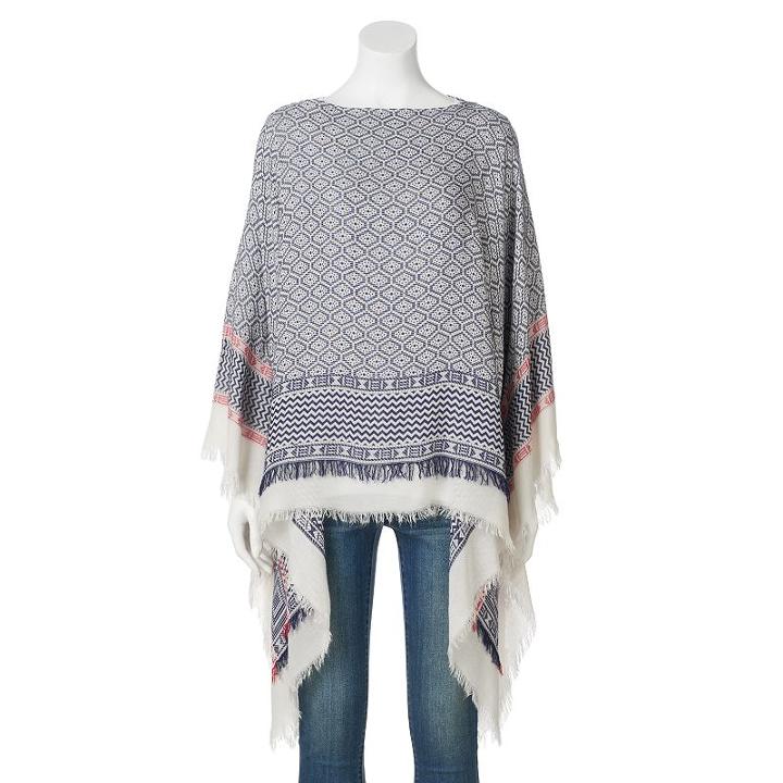 Sonoma Goods For Life&trade; Borderline Geometric Poncho, Women's, Blue (navy)