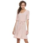 Women's Nina Leonard Belted Fit & Flare Dress, Size: Small, Dark Red