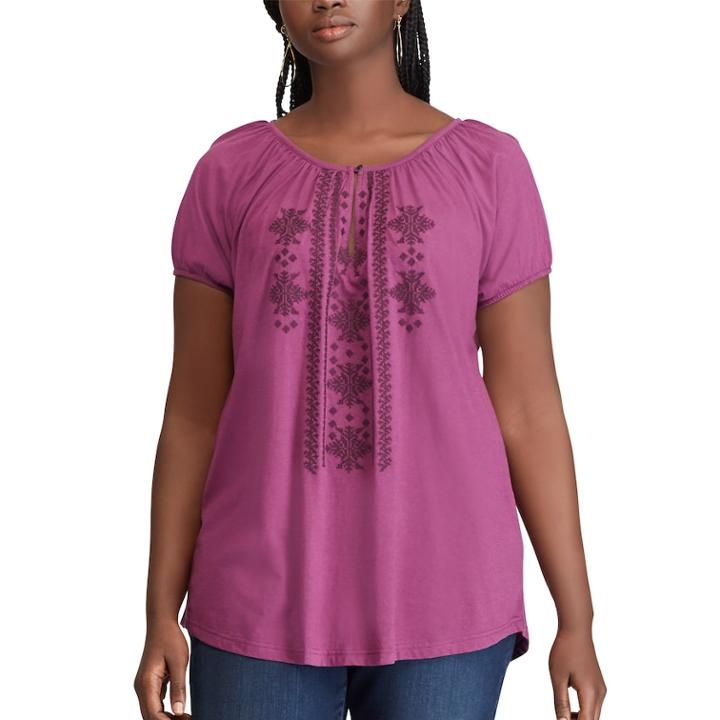 Plus Size Chaps Embroidered Top, Women's, Size: 1xl, Purple