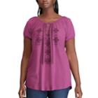 Plus Size Chaps Embroidered Top, Women's, Size: 1xl, Purple