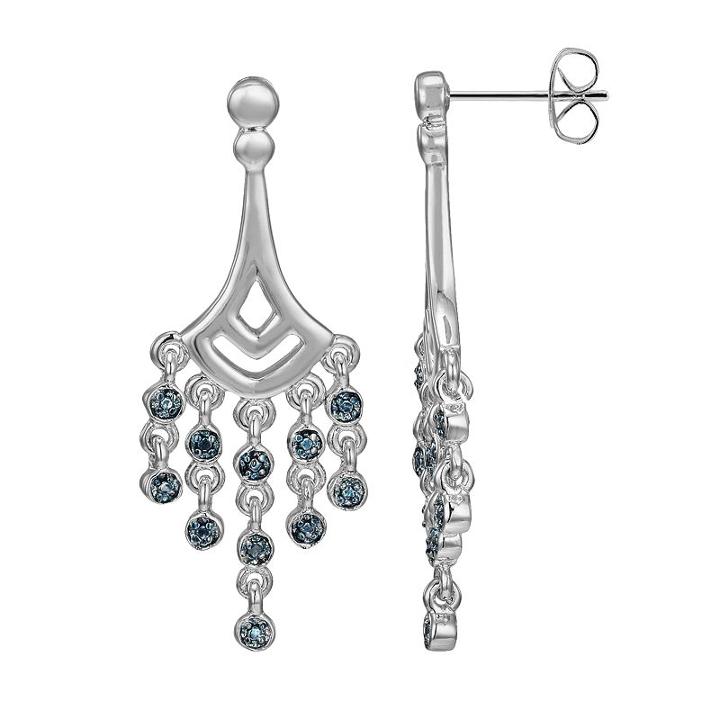 Silver Plated Blue Diamond Accent Chandelier Earrings, Women's