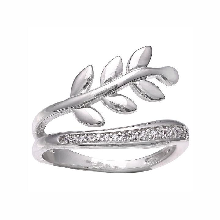 Primrose Sterling Silver Cubic Zirconia Leaf Ring, Women's, Size: 8, White