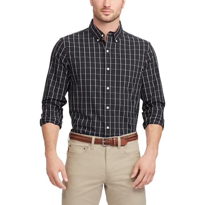 Men's Chaps Regular-fit Easy-care Stretch Button-down Shirt, Size: Small, Black