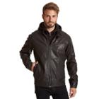 Men's Excelled Faux-leather Hooded Racer Jacket, Size: Medium, Black