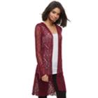 Juniors' It's Our Time Pointelle Hooded Cardigan, Teens, Size: Xs, Dark Red