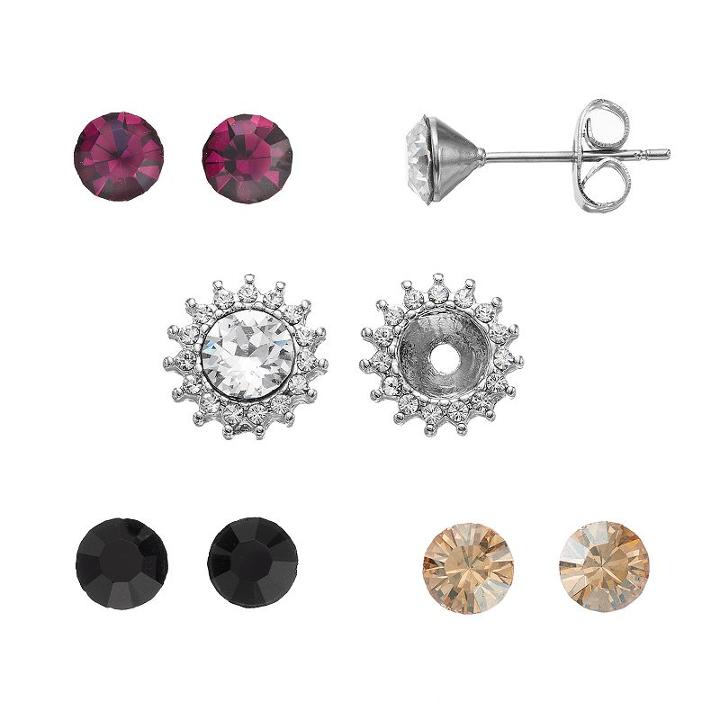 Brilliance Silver Plated Interchangeable Floral Stud Earring Set With Swarovski Crystals, Women's, Multicolor