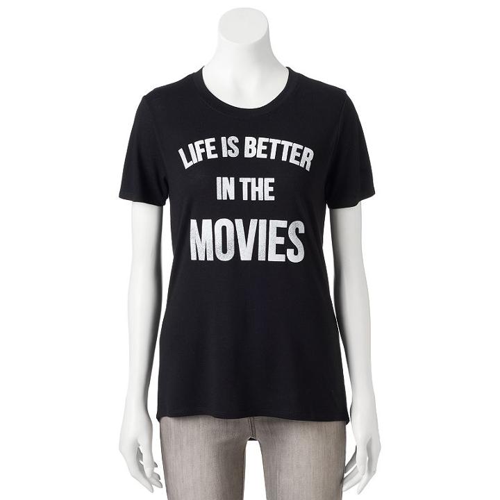 Juniors' Life Is Better In The Movies Graphic Tee, Girl's, Size: Xs, Black