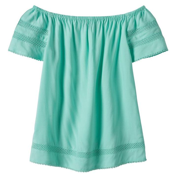 Girls 7-16 So&reg; Openwork Off Shoulder Woven Babydoll Top, Girl's, Size: 14, Turquoise/blue (turq/aqua)