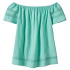 Girls 7-16 So&reg; Openwork Off Shoulder Woven Babydoll Top, Girl's, Size: 14, Turquoise/blue (turq/aqua)