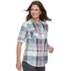 Women's Croft & Barrow&reg; Roll-tab Woven Shirt, Size: Xxl, Med Blue