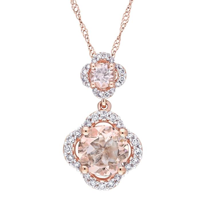 14k Rose Gold Morganite & 1/5 Carat T.w. Diamond Pendant, Women's, Size: 17, Pink