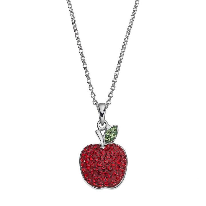 Silver Luxuries Silver Tone Crystal Apple Pendant, Women's, Red
