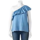 Juniors' Plus Size Heartsoul Chambray One Shoulder Top, Girl's, Size: 2xl, Light Blue