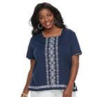 Plus Size Alfred Dunner Studio Embroidered Top, Size: 1xl, Blue (navy)