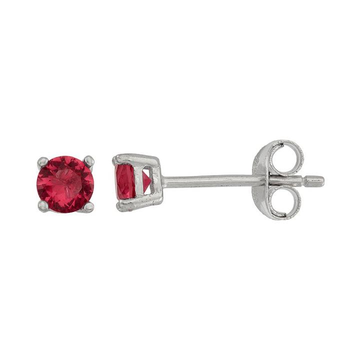 Junior Jewels Kids' Sterling Silver Cubic Zirconia Birthstone Stud Earrings, Girl's, Red