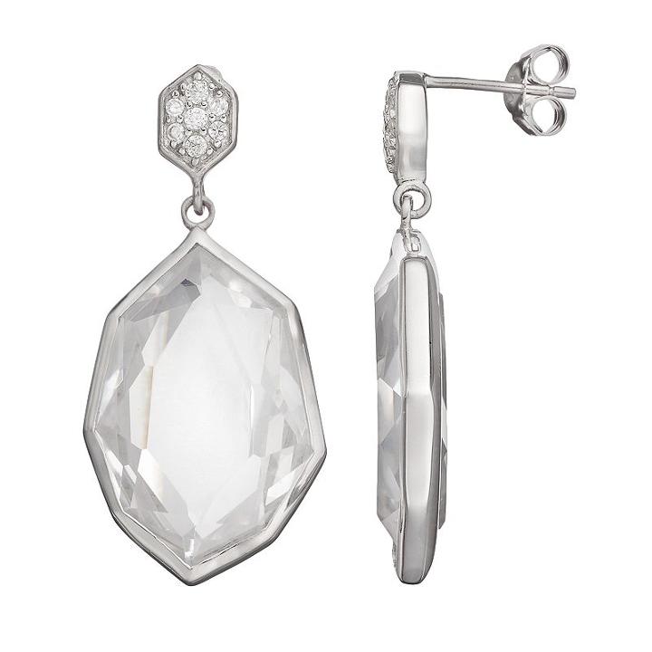 Sophie Miller Cubic Zirconia Sterling Silver Drop Earrings, Women's, White