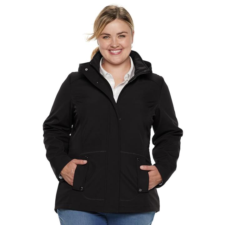 Plus Size Weathercast Hooded Soft Shell Jacket, Women's, Size: 3xl, Black