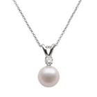 18k White Gold 1/10-ct. T.w. Diamond And Aa Akoya Cultured Pearl Pendant - 18 In, Women's, Size: 18